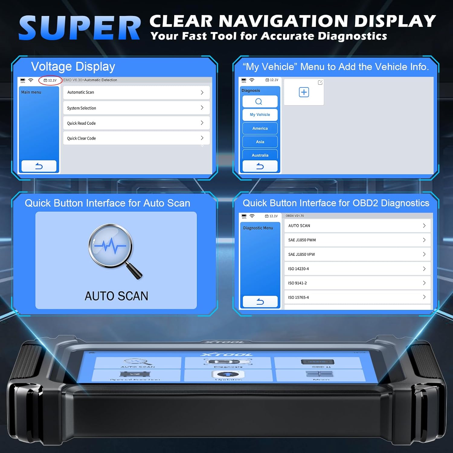 XTOOL D5 Lecteur de codes d’erreur et outil de réinitialisation pour voiture, diagnostic moteur/ABS/SRS/transmission avec service du frein de parking électronique (EPB)
