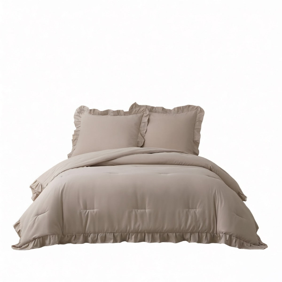 MEEALLHOME Parure de lit vintage à volants blé - 1 housse 240 x 220 cm et 2 taies 65 x 65 cm