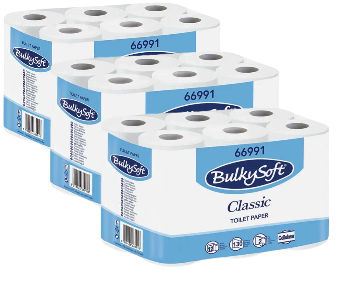 BULKY SOFT Papier toilette 2 épaisseurs certifié Ecolabel 36 rouleaux (3 x 12)