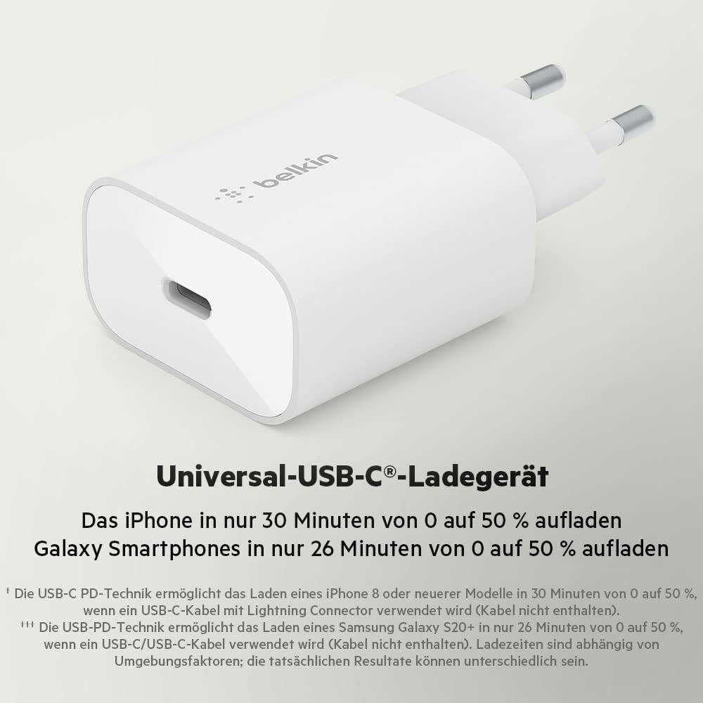 Belkin BOOST CHARGE Chargeur mural USB-C PD PPS 25 W simple port - blanc