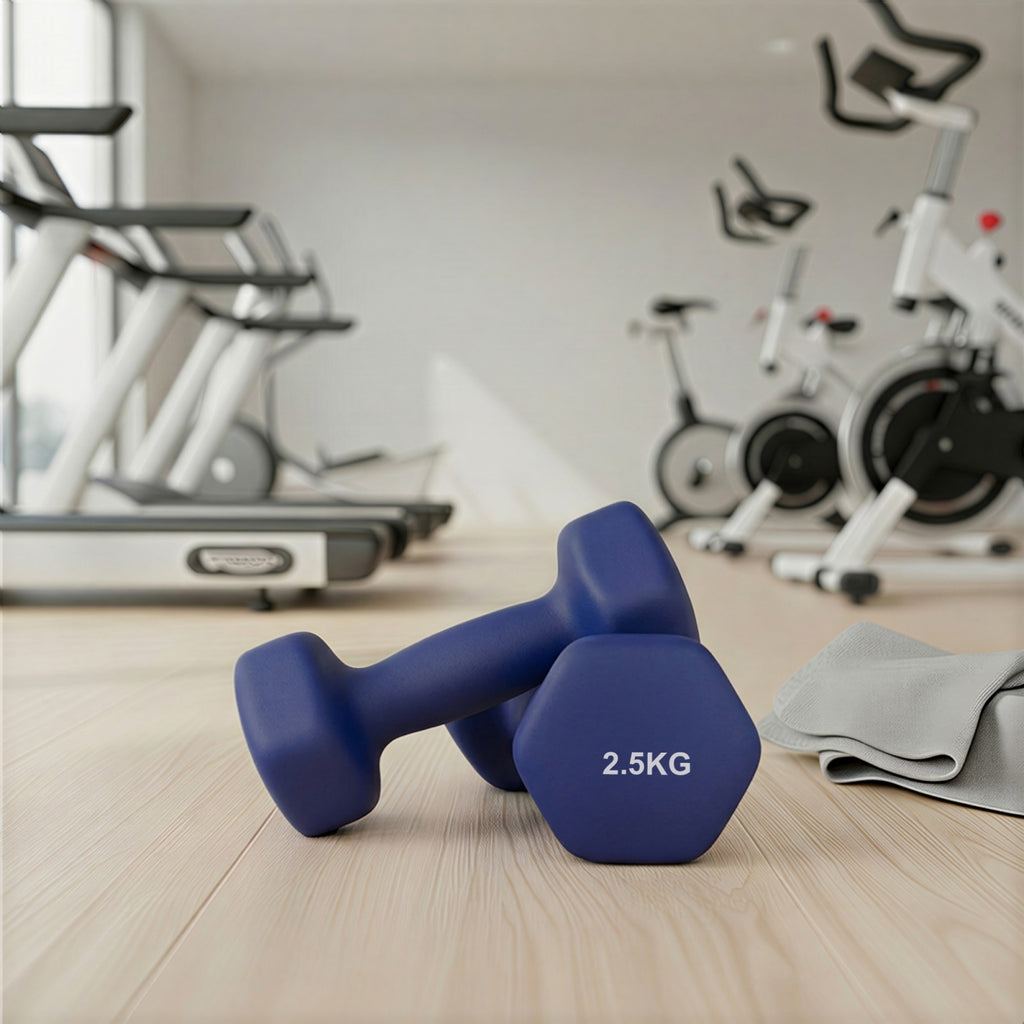 JOYFURNOSPaire d’haltères hexagonaux 2,5 kg, poids à main revêtus de néoprène pour entraînement à domicile, remise en forme et renforcement musculaire, bleu portuaire