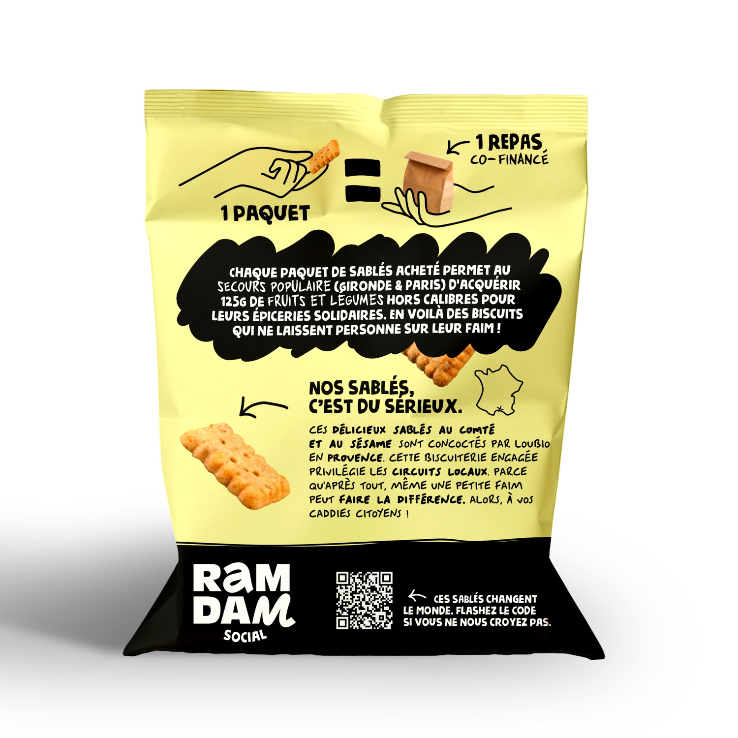 RAMDAM SOCIAL Biscuit Sablé Salé Bio Fromage Comté & Sésame 100 g