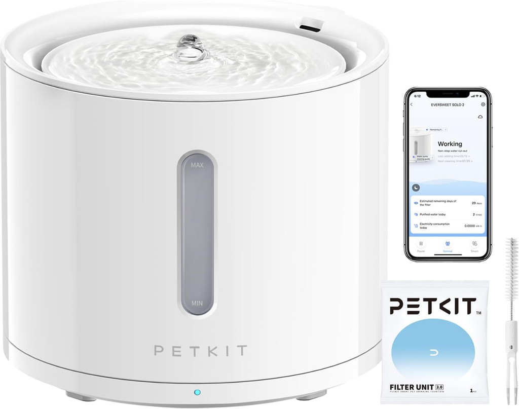 PETKIT Eversweet Solo 2 Distributeur d'eau intelligent pour animaux 2 L Triple filtration Pompe ultra-silencieuse 25 dB 3 modes Contrôle par application pour chats et chiens