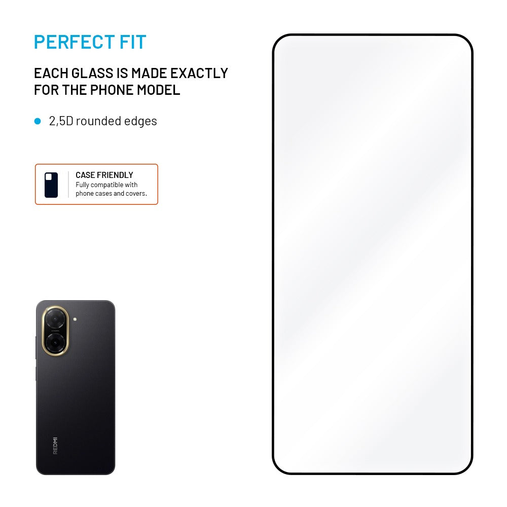 FIXED Verre trempé Full Cover (couverture intégrale) 2,5D pour Xiaomi Redmi A5 - Noir