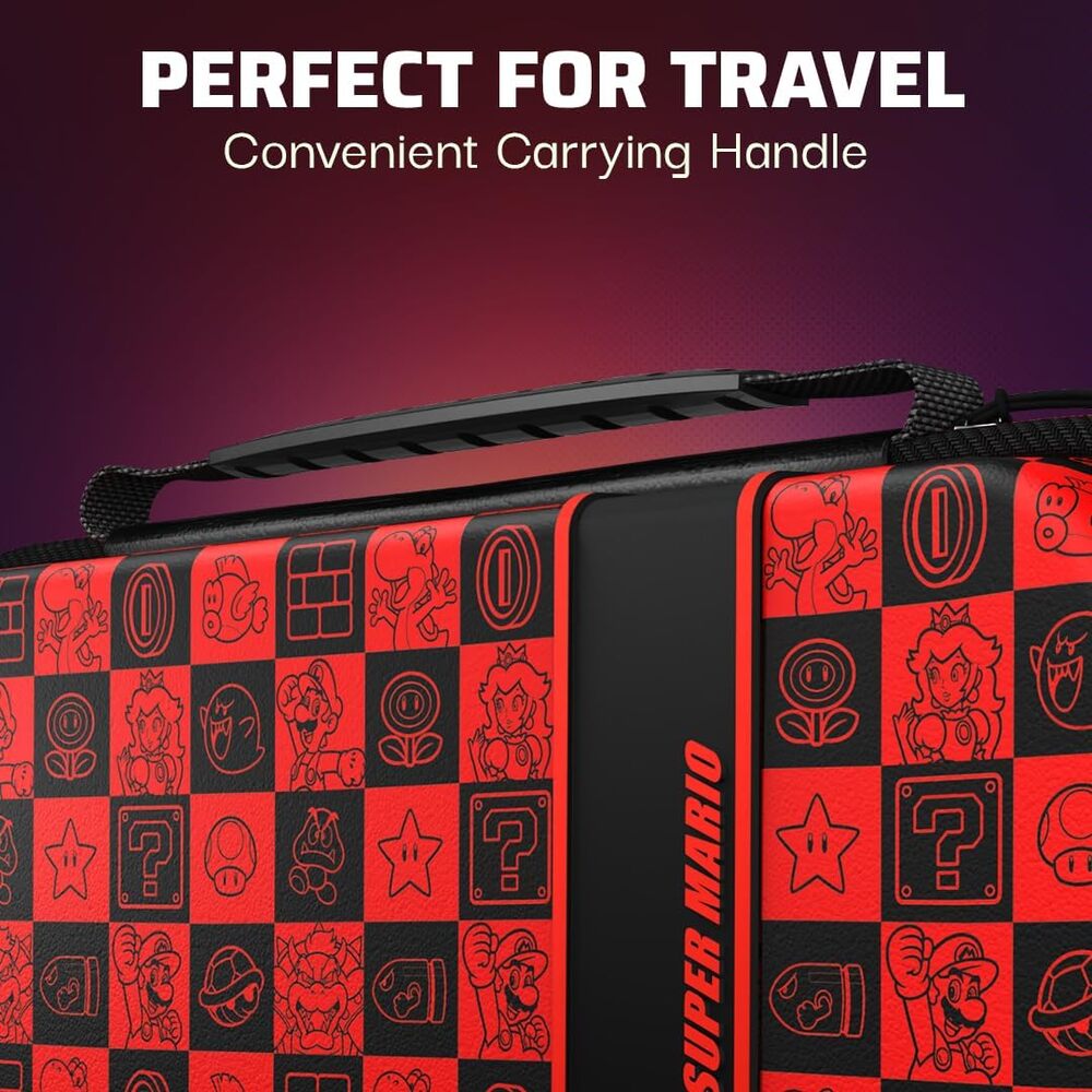 PDP Sacoche Rigide Travel Case Plus Nintendo Switch, Switch Lite et Switch OLED - Poches Accessoires - Licence Officielle Super Mario - Design Lumineux 3D - Motif Glow Super Icon - Rouge