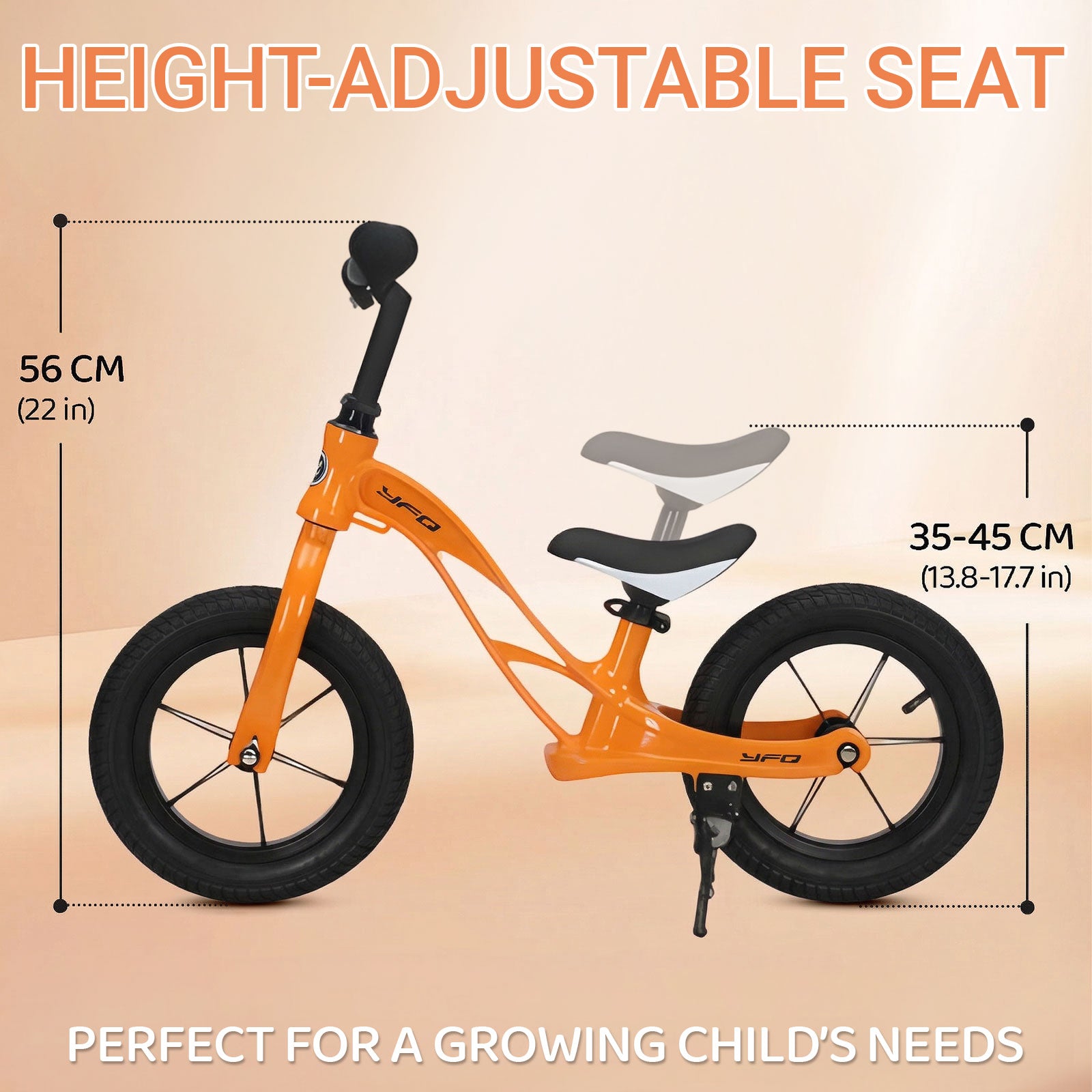 Neuleb Draisienne pour tout-petits, vélo d’apprentissage léger sans pédales avec selle réglable, pneus sans air et béquille, premier vélo pour enfants de 3 à 6 ans, parfait pour apprendre à rouler, Orange