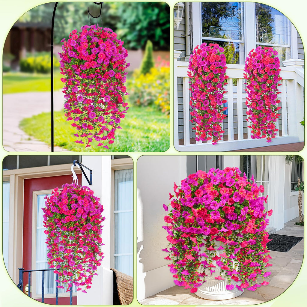 Yuejia 4 pièces 30 po/76 cm Fleurs artificielles d’extérieur, fausses fleurs artificielles suspendues d’extérieur, fleurs suspendues réalistes