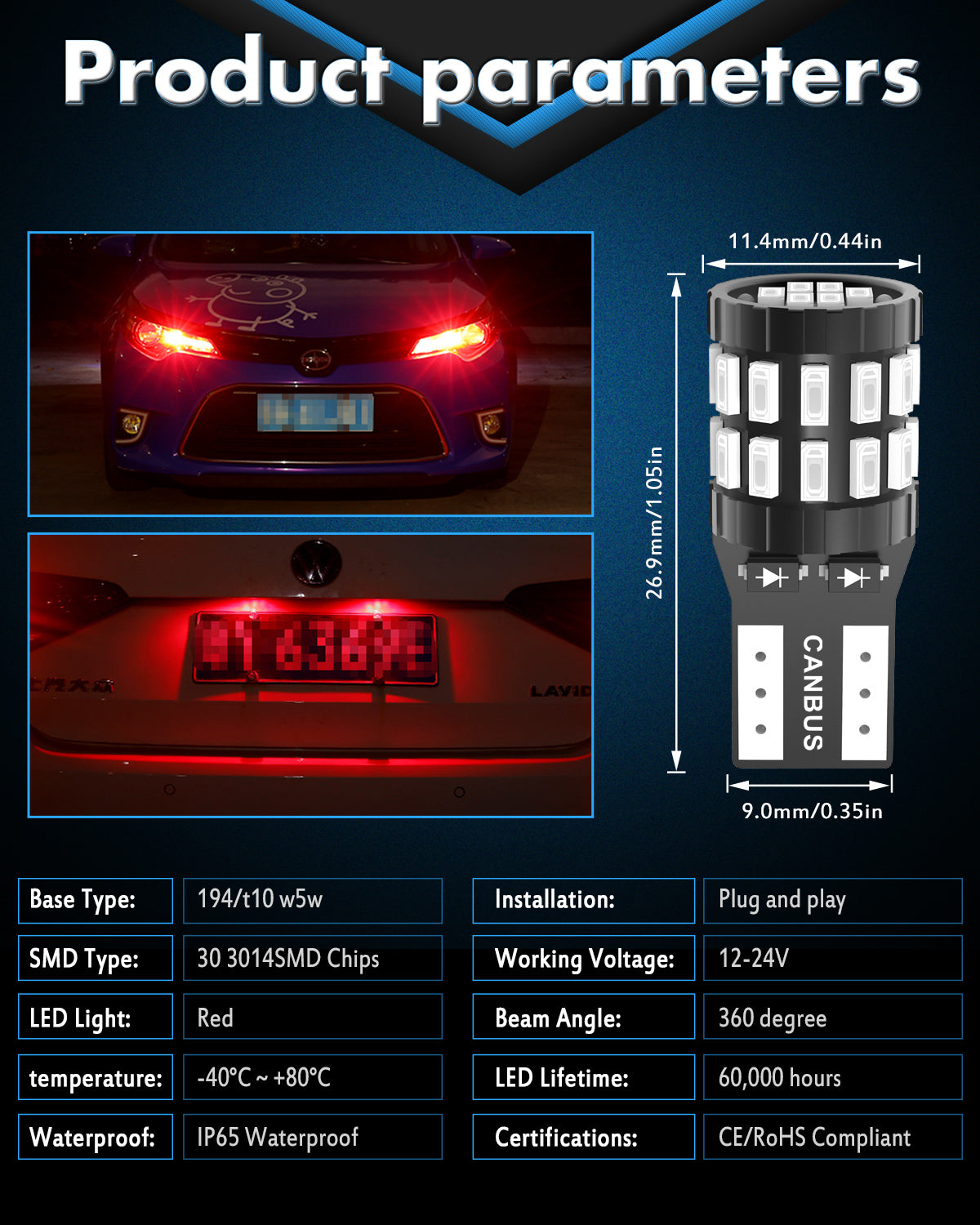 Katur Ampoules LED 194 T10 W5W 501 168, Très lumineuses, Rouge brillant, 12-24 V, Bus CAN sans erreur, Remplacement pour plafonnier, liseuse, éclairage de porte