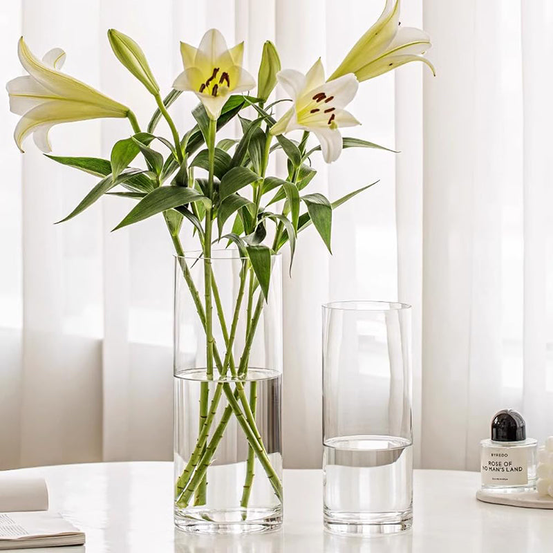 Yuejia Lot de 3 vases à fleurs cylindriques en plastique acrylique transparent incassable, 25 cm/9,8 po et 20 cm/7,8 po, compositions florales, centres de table de mariage, bricolage
