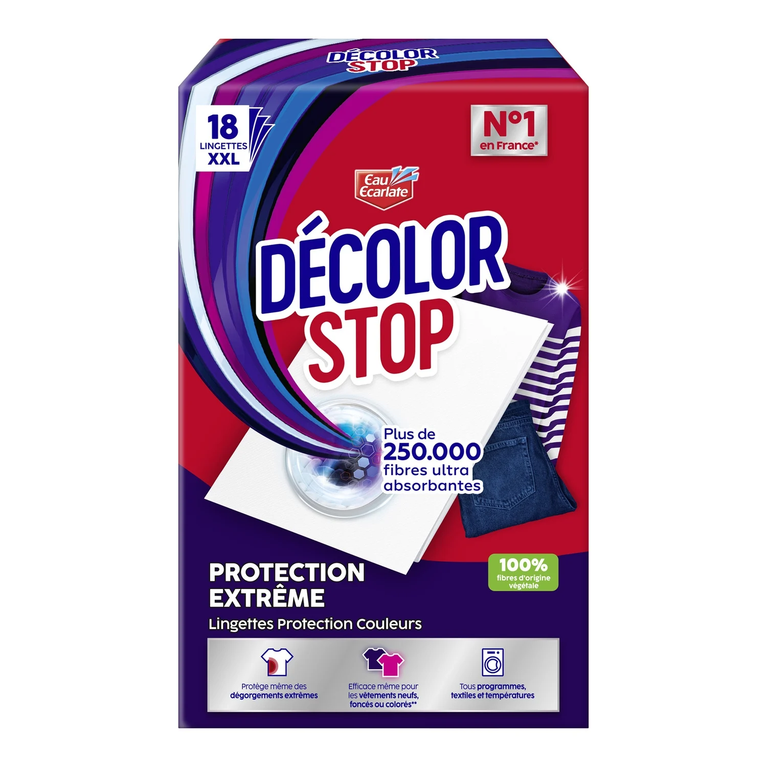 Eau Ecarlate Lingettes protection couleur anti-décoloration, Protection extrême, 18 lingettes