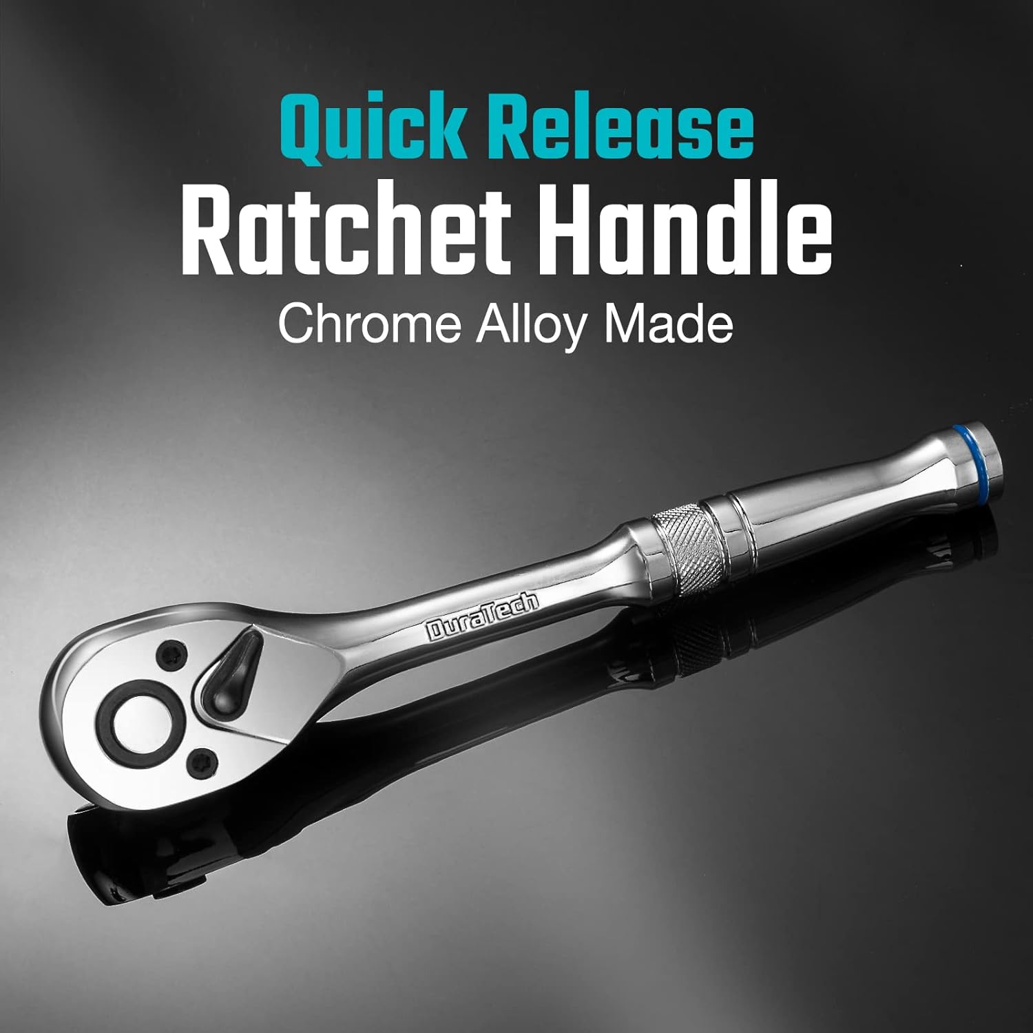 DURATECH 3-en-1 Manche à Cliquet Réversible 180 mm, Clé à Cliquet 1/4", 3/8", 1/2", Clé à Douille 72 Dents en Acier Allié pour Réparation Automobile