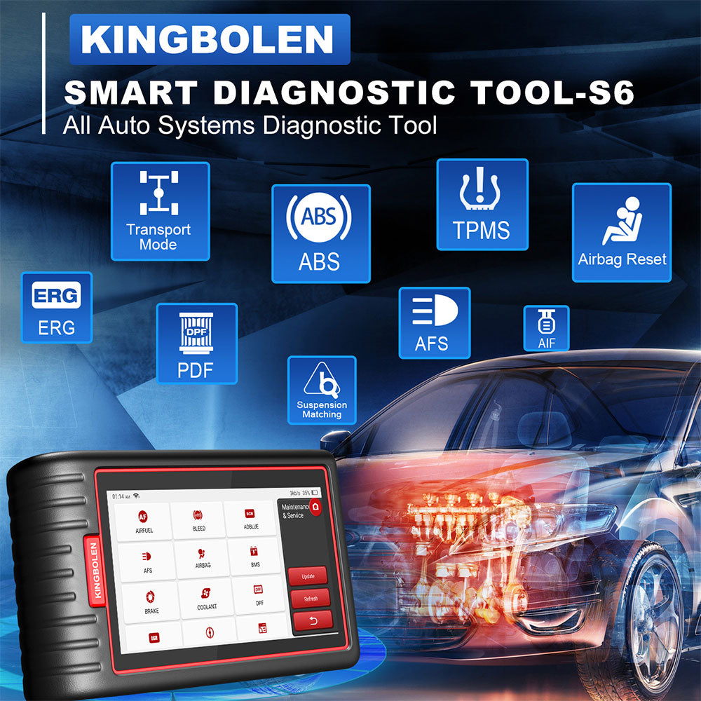 Scanner OBD2 KINGBOLEN S6, outil de diagnostic de voiture de lecteur de code du système Bluetooth tout, outil de balayage SAS/BMS/TPMS d'entretien Auto-VIN 28+