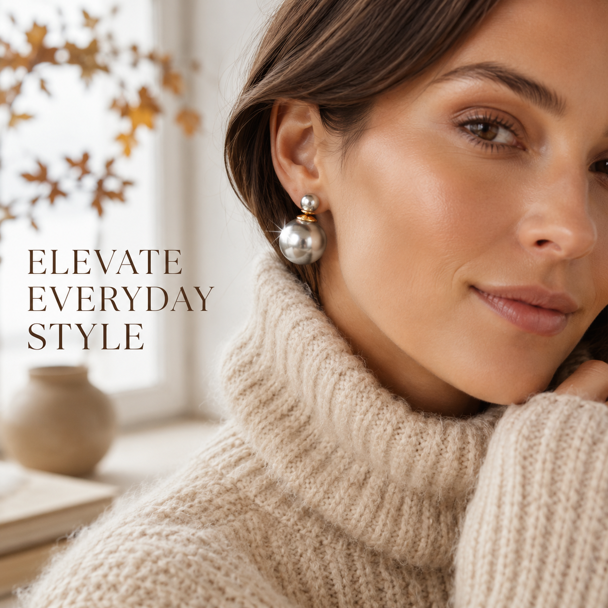 VoxorAI Boucles d'oreilles classiques à double perle Gris foncé avec deux perles des deux côtés Luxe léger Haute couture Nouveautés de niche 6 mm et 14 mm