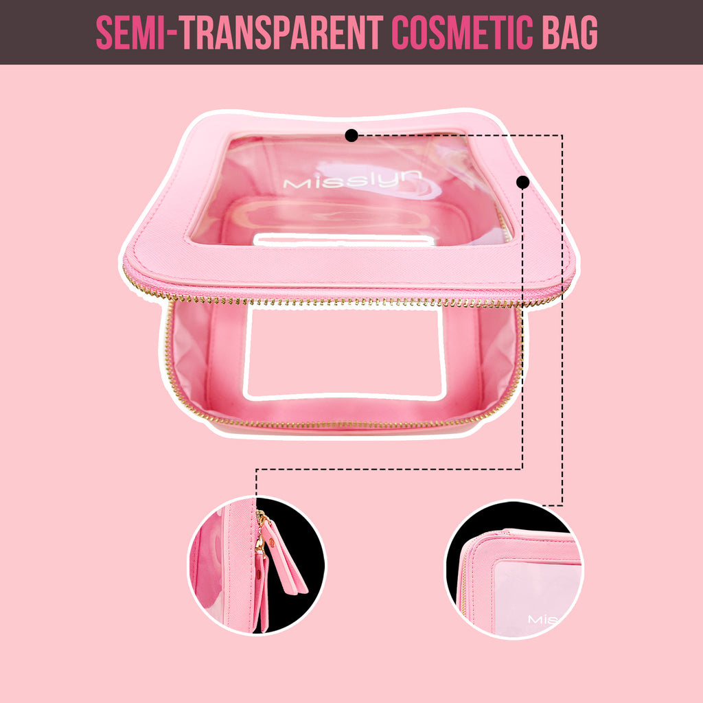 Misslyn Trousse de maquillage semi-transparente imperméable, format quart, voyage, pliable pour déplacements quotidiens, transparente, grande capacité, facile à nettoyer, multifonction