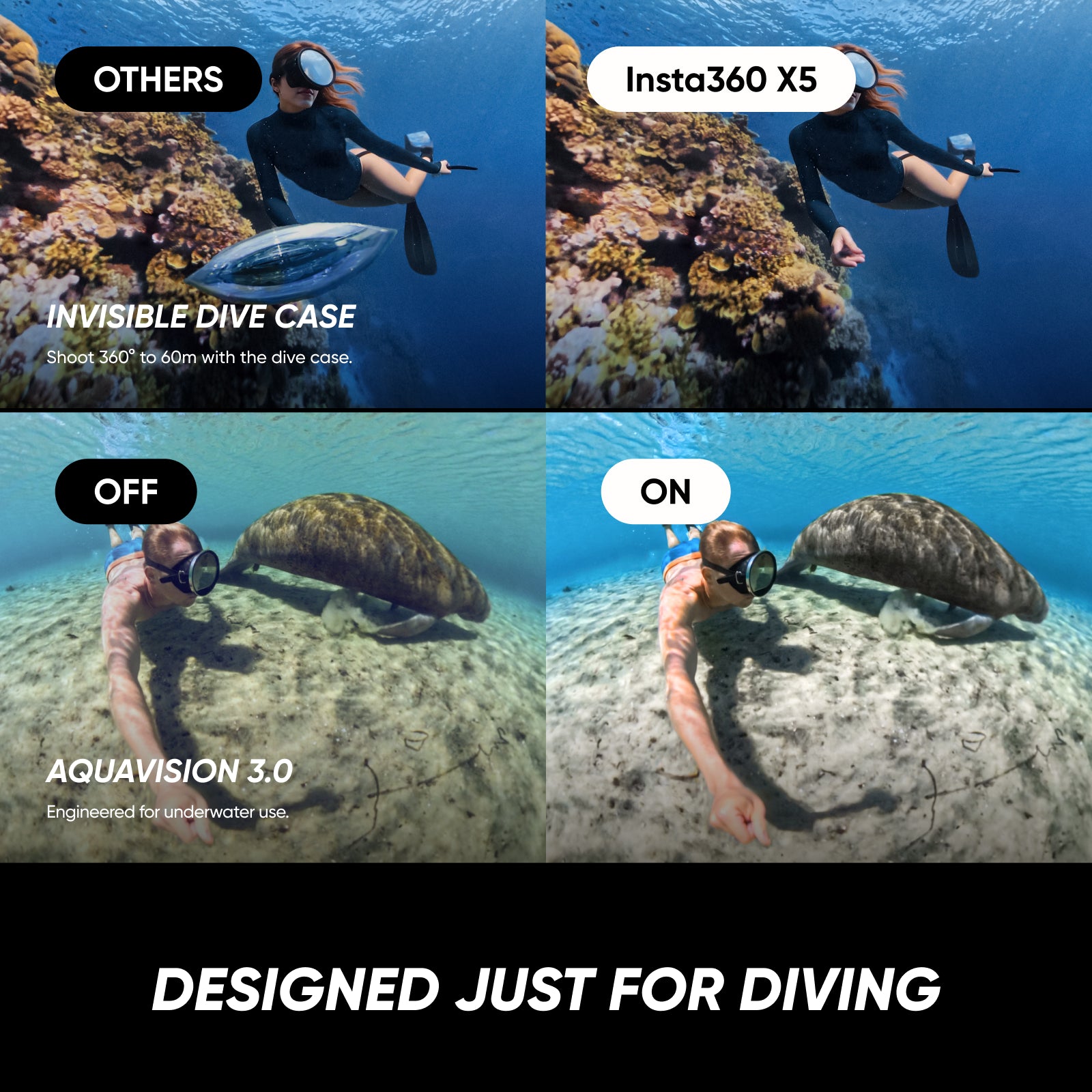 Insta360 X5 - Caméra d'action 360° 8K étanche, excellente performance en basse lumière, effet perche à selfie invisible, objectif remplaçable robuste, autonomie de 3 heures