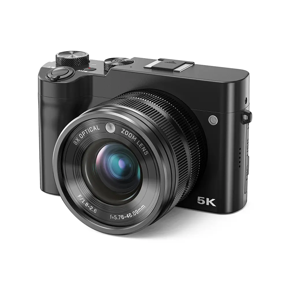 Songdian Appareil photo numérique avec objectif zoom optique 8X, Appareil photo double objectif 5K 64MP, Vision nocturne couleur pour étudiants adolescents débutants, Noir