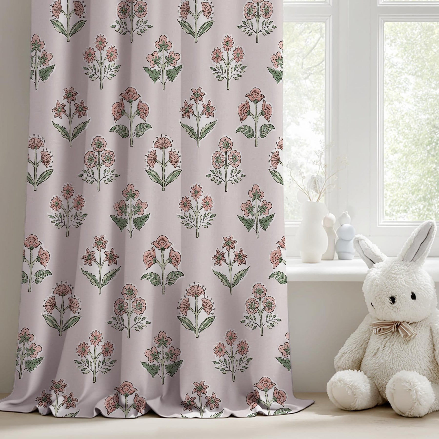 PONY DANCE Rideaux 100 % Occultants 2 Panneaux, Motif Floral Délicat en Rose Clair, Style Bohème Chic Rideaux Isolants Thermiques pour Salon, Chambre, Chambre d'Enfant, l 132 x L 220 cm