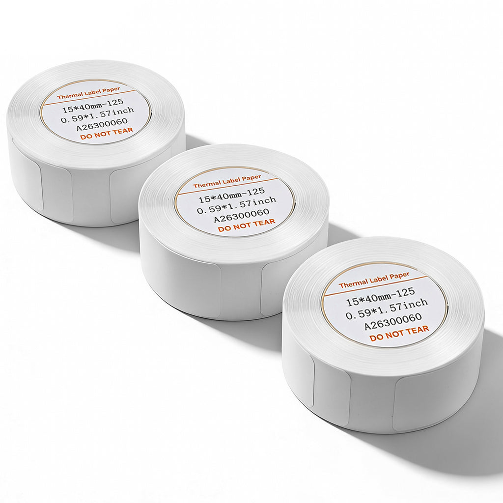 Larkie 15*40mm Papier Thermique Autocollant 3 Rouleaux, Blanc, Compatible avec l'Imprimante de Labels D110, Idéal pour l'Organisation à Domicile et au Bureau