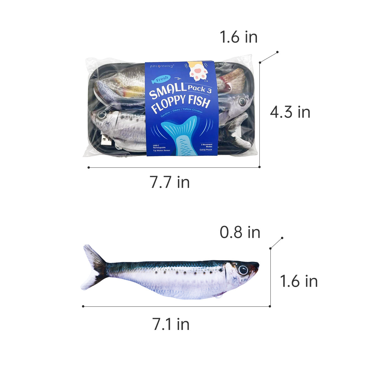 PETGRAVITY Lot de 3 jouets poissons remuants pour chat avec herbe à chat