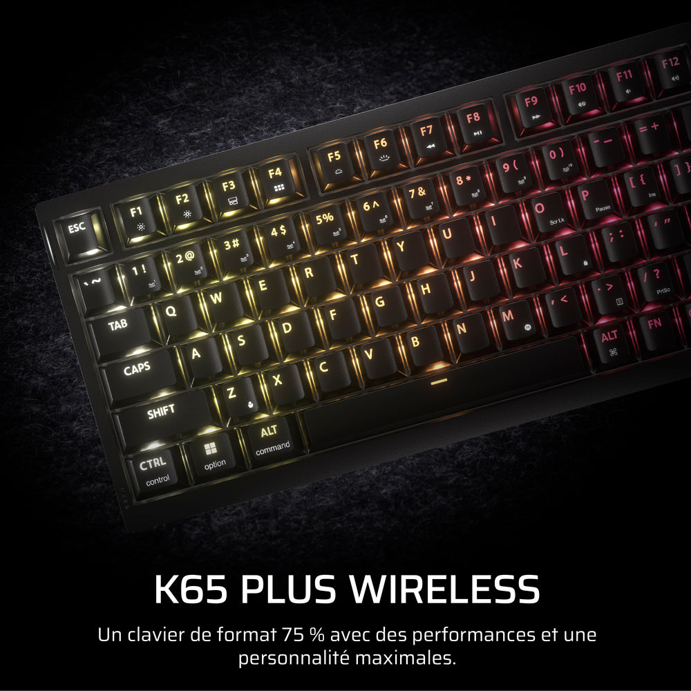 CORSAIR K65 Plus Clavier Gaming Mécanique (MLX Fusion) sans fil RGB 75% - AZERTY - Noir