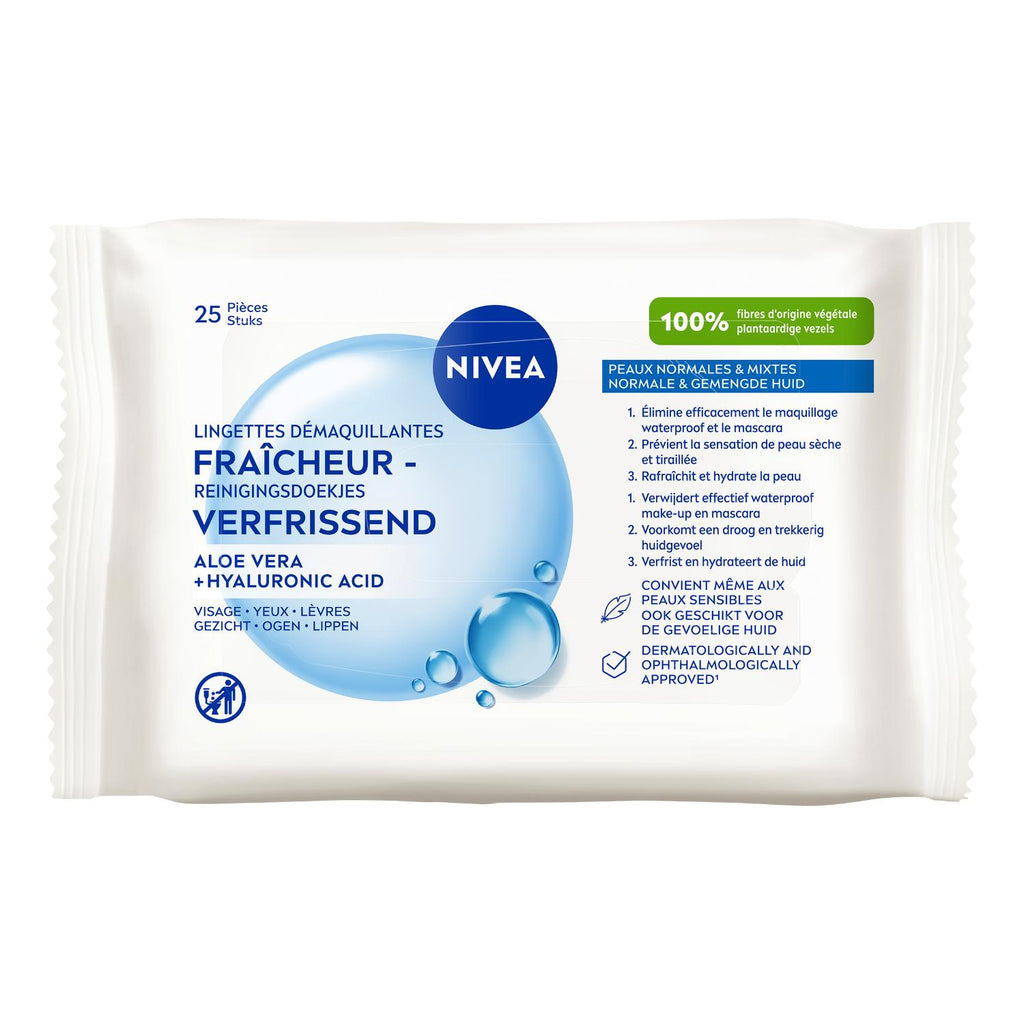 NIVEA Lingettes nettoyantes visage Fraîcheur, 25 lingettes