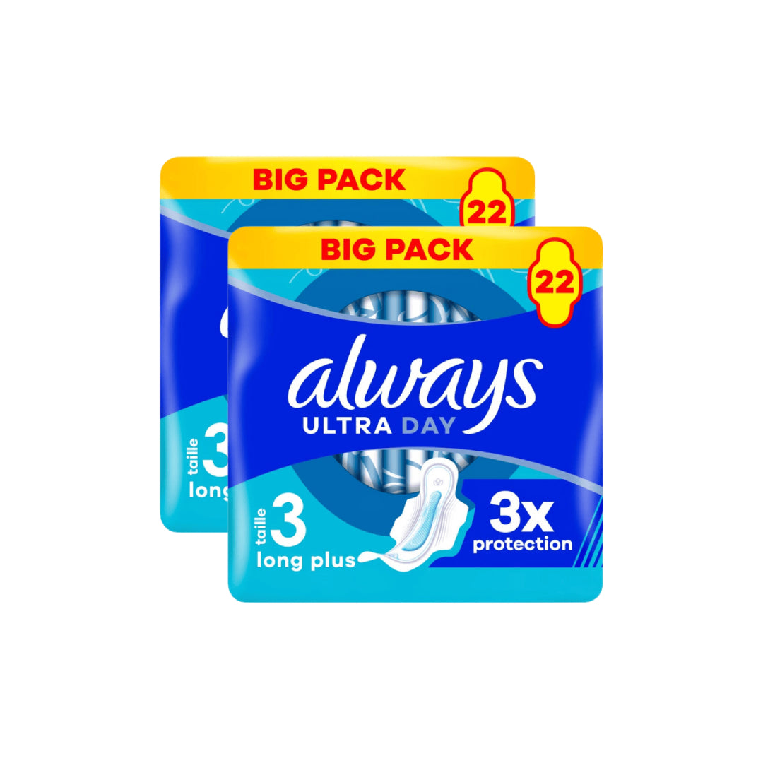 Always Serviettes Hygiéniques Ultra Long Plus Taille 3 Avec Ailettes 44 Serviettes Super Absorbantes Ultra Fines Pour Menstruation 2 Paquets de 22