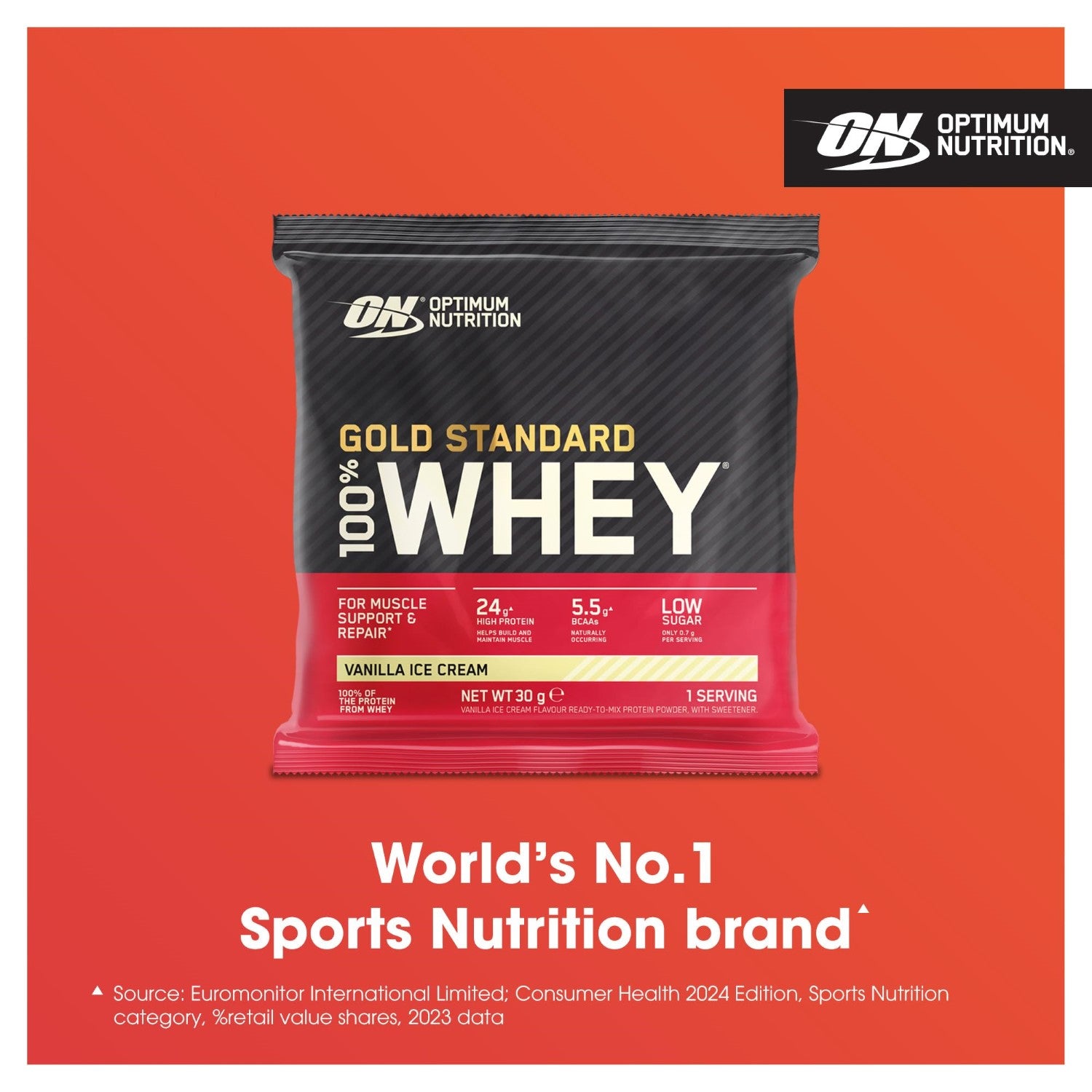 OPTIMUM NUTRITION Gold Standard 100% Whey Poudre protéinée saveur glace à la vanille - 24 x 31 g