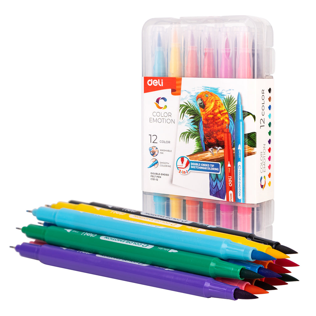 Deli Feutres aquarelle à double pointe, Fournitures artistiques, Couleurs assorties, Lot de 12 couleurs