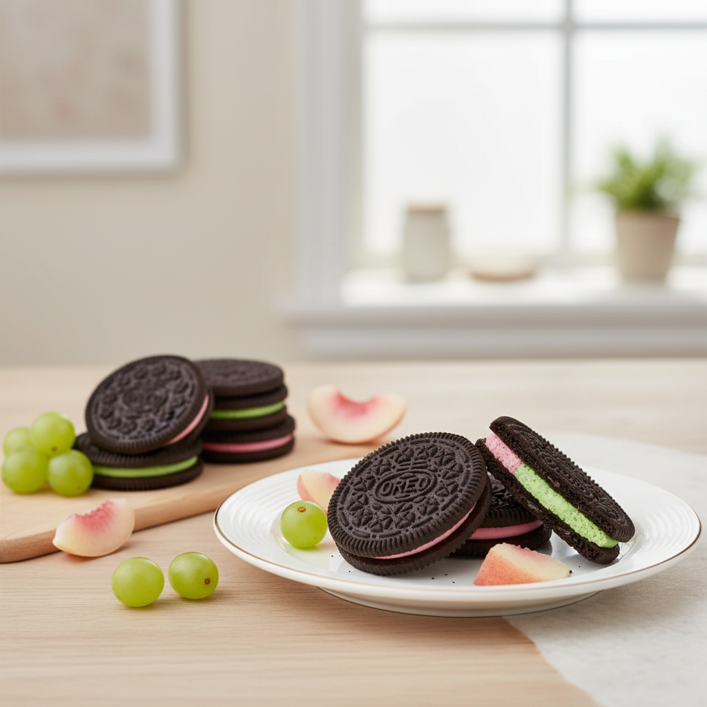 Oreo Crystal biscuits fourrés saveur raisin et pêche 97 g