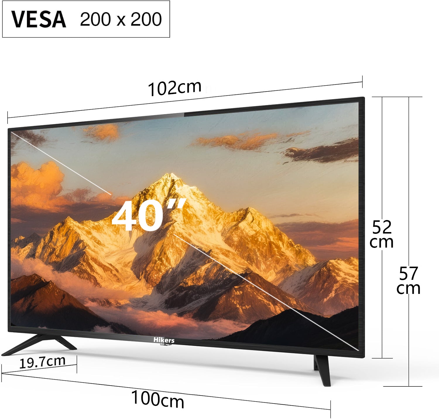 Hikers Smart TV 40 pouces FHD WiFi VIDAA avec Triple Tuner DVB-T/T2/S/S2/C, HDMI x3, USB x2, CI+, commande vocale et applications de streami