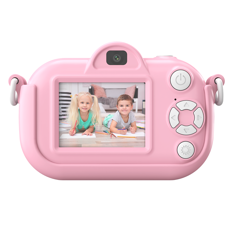 Songdian DC501J Appareil photo pour enfants avec étui souple à motif dessin animé Rose