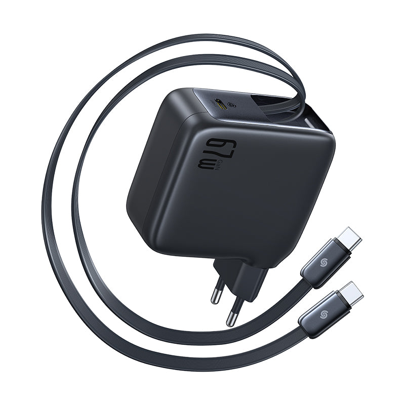 Baseus EnerCore CJ21 USB-C Chargeur avec 2 cables rétractables 3C 67 W - Noir interstellaire