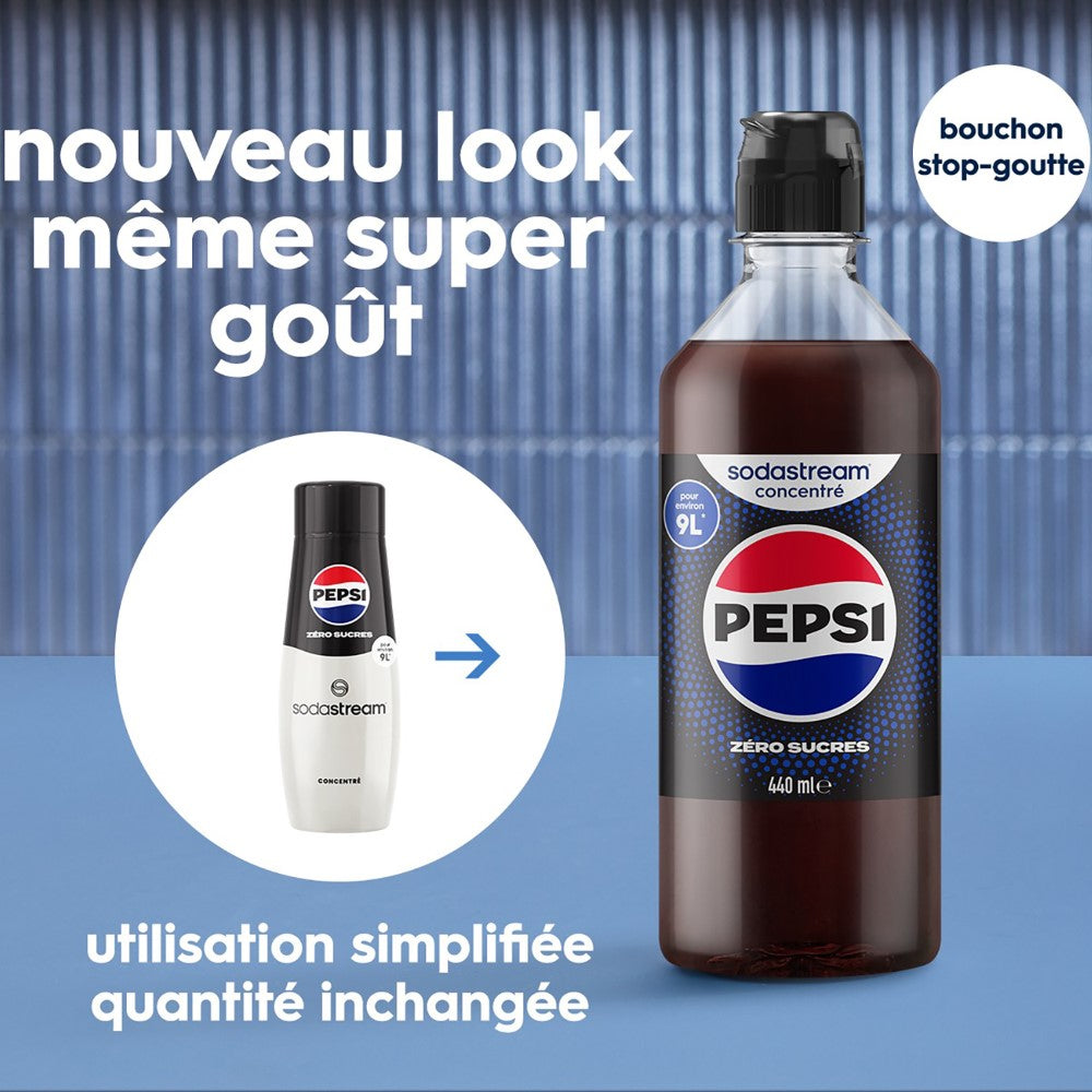 SodaStream Lot de 6 Concentrés Pepsi Zéro Sucres 440 ml | Préparez jusqu'à 54 L de Boisson | Bouchon Anti-Goutte