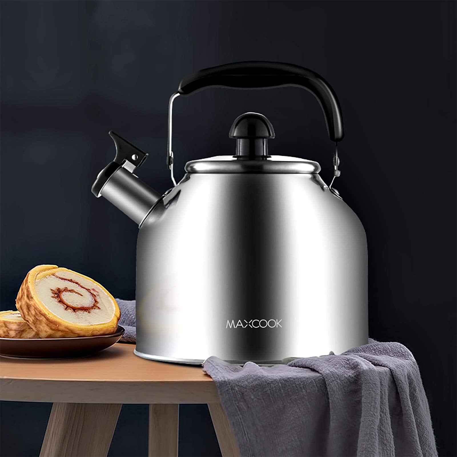 Maxcook Bouilloire à thé à sifflet en acier inoxydable 304, 4 L, finition satinée brossée, convient pour l'eau bouillante et le thé, compatible avec plaques à induction et cuisinières à gaz, MCH287