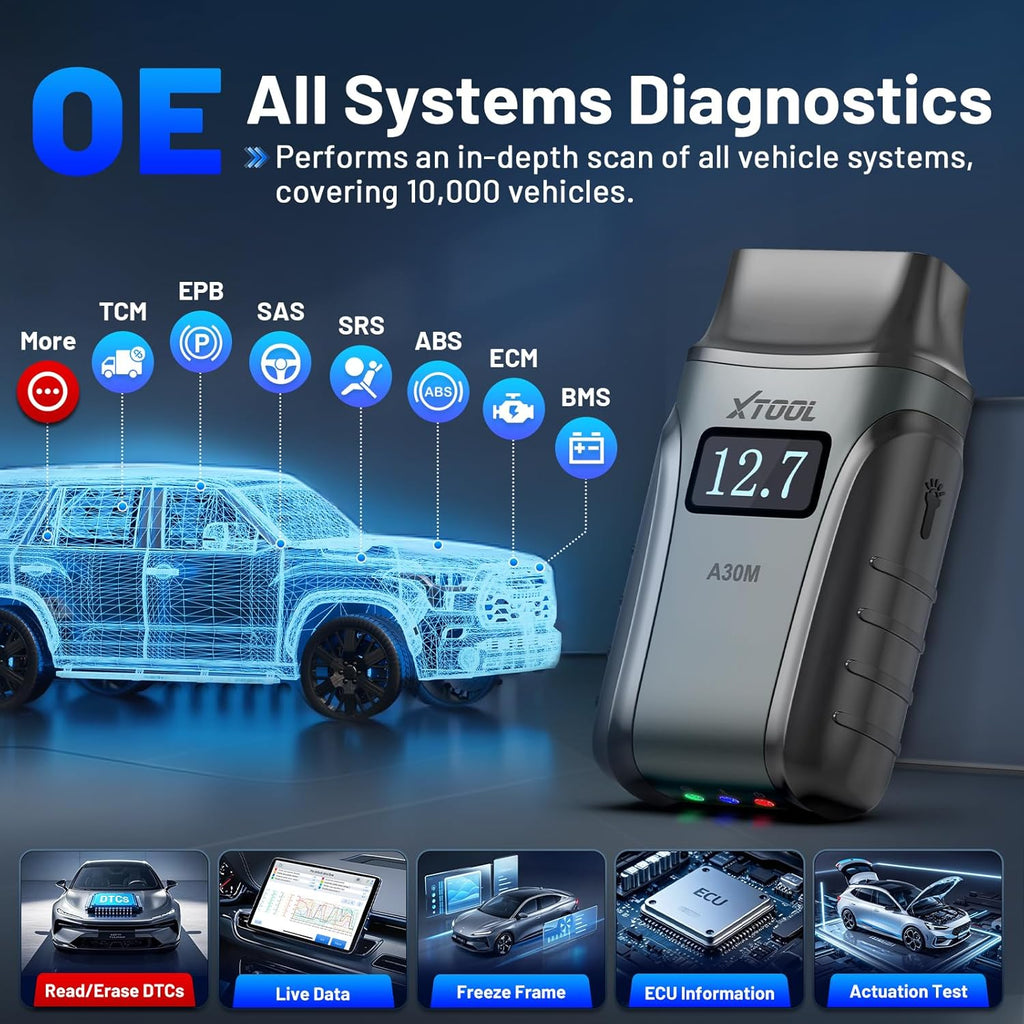 xtool A30M V2.0 Scanner OBD2 Outil de Diagnostic, 26 Réinitialisations, Tous Systèmes | Outil de Scan Bidirectionnel Bluetooth