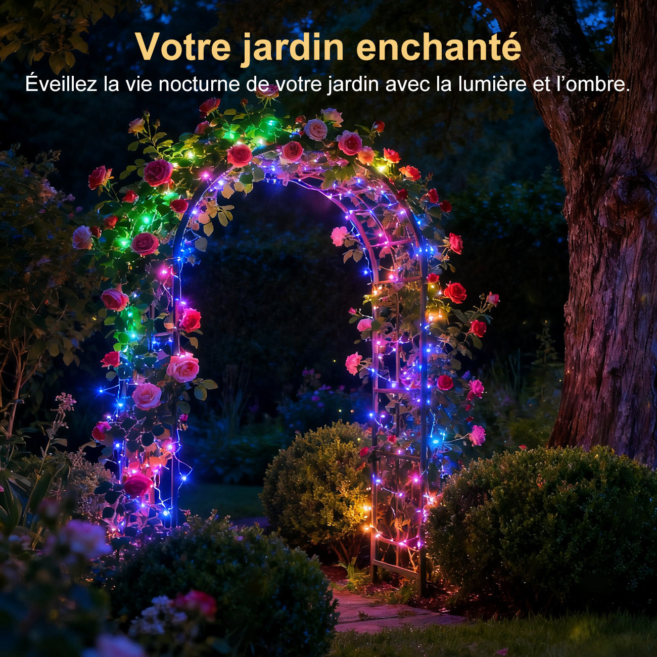 VIVREAL IL-CSL-BB01 Lot de 2 guirlandes lumineuses en fil de cuivre pour extérieur avec panneau solaire, 80 LED colorées, 8 modes d’éclairage - 7,6 m