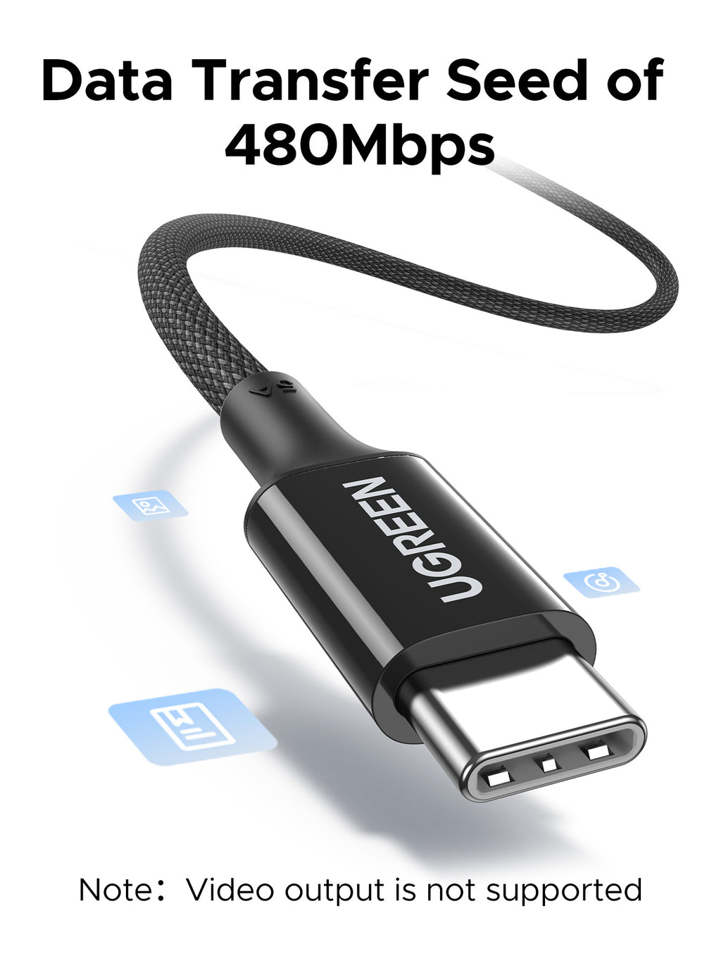 UGREEN Câble tressé USB 2.0 100 W noir 2 m