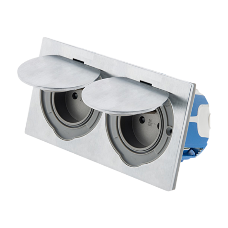 Zenitech prise avec contact de terre 16A 2P+T, finition en aluminium brossé - double certification IP55
