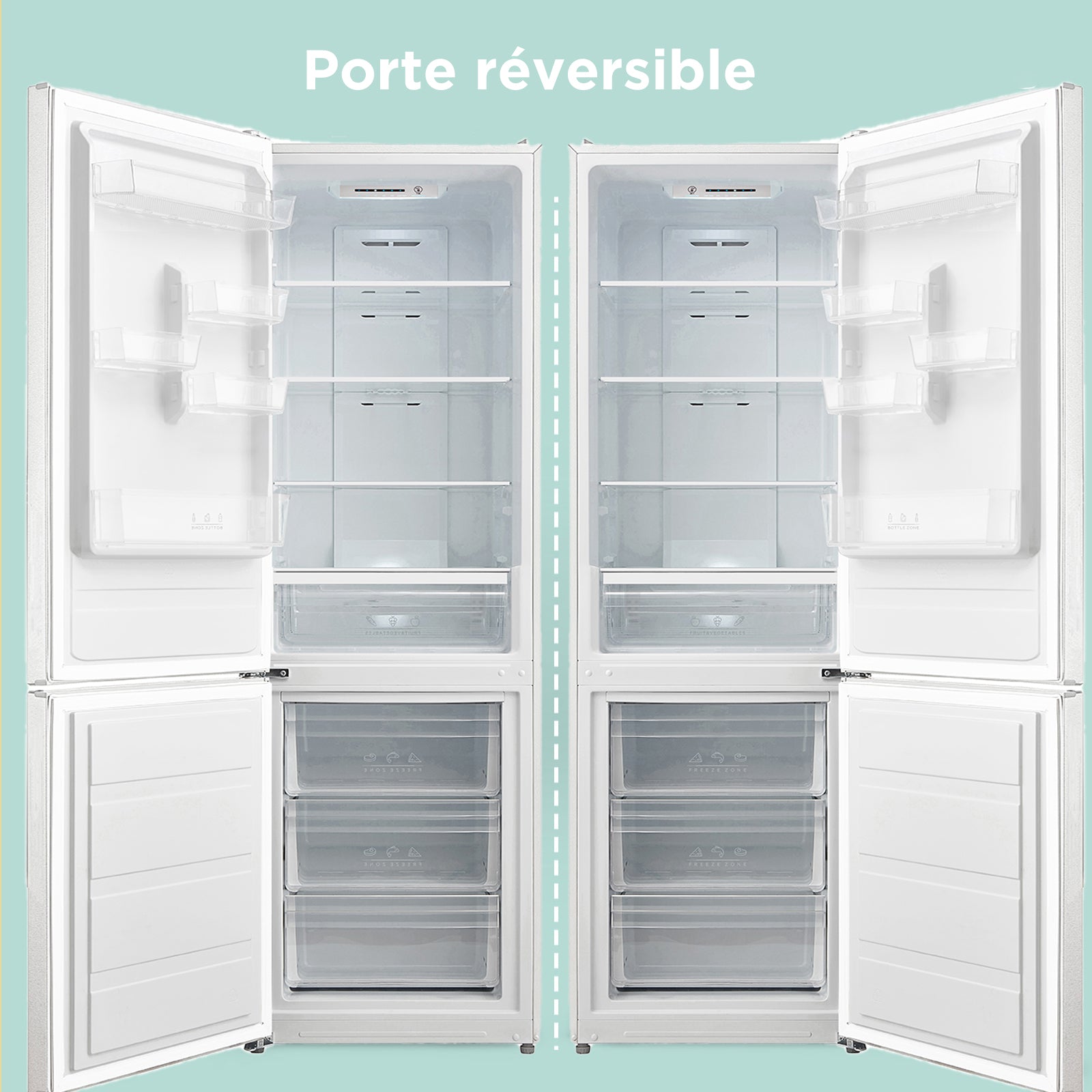 Combiné réfrigérateur/congélateur Comfee by Midea 188 cm classe E NoFrost, éclairage LED, 224 L réfrigération + 86 L congélation, fonction Super Réfrigération RCB310WH2EU(E)
