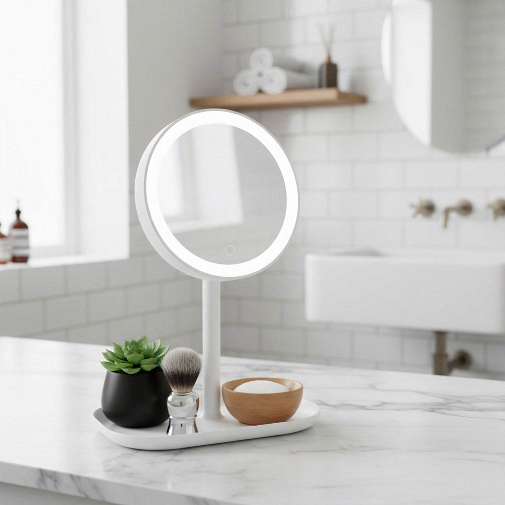 YOGHI Miroir grossissant rond à LED tactile sur pied