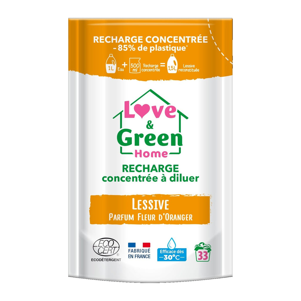 Love&Green Home Recharge concentrée à diluer de lessive parfumée Fleur d'Oranger - 500 ml