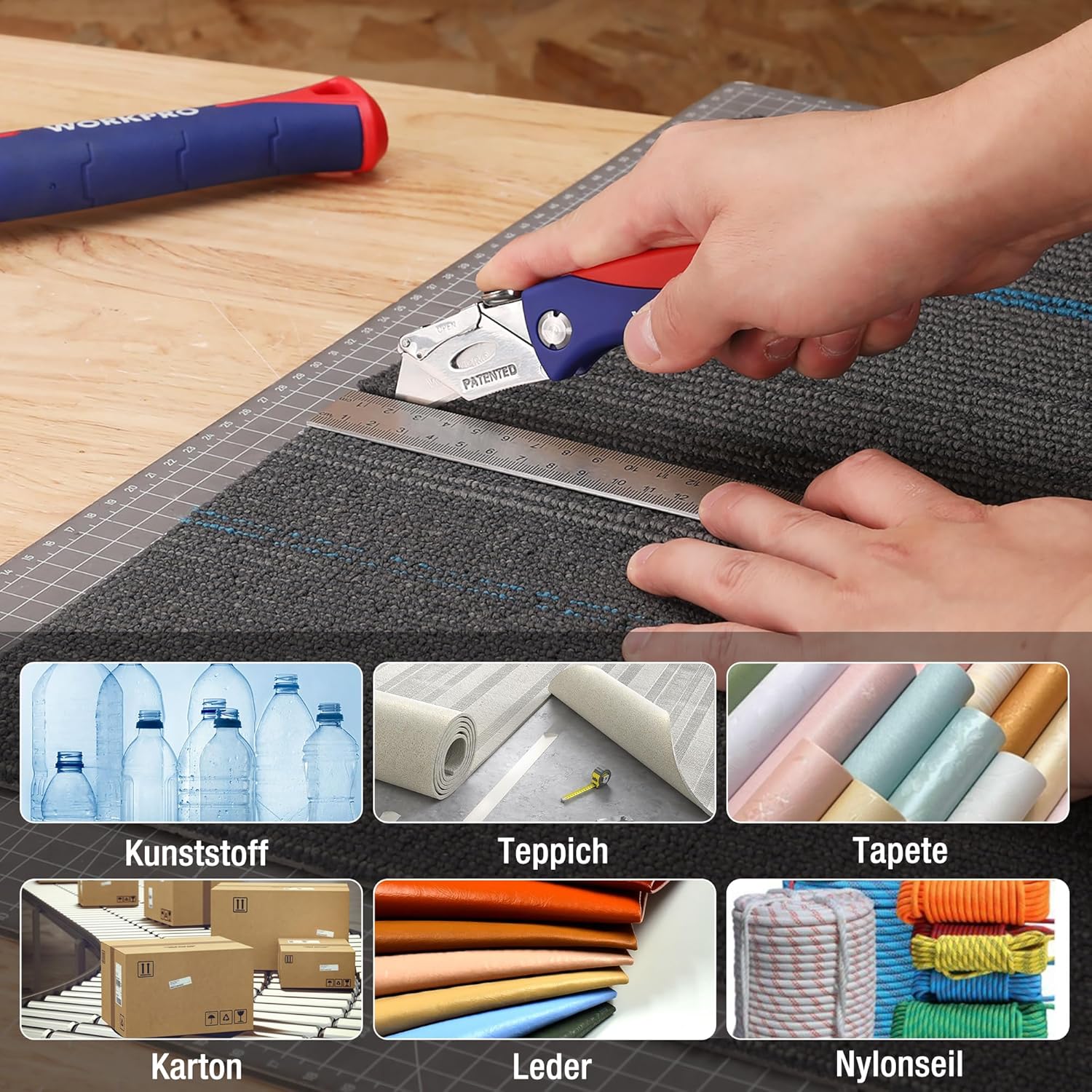 WORKPRO Couteau utilitaire à tapis pliant avec 5 lames de rechange