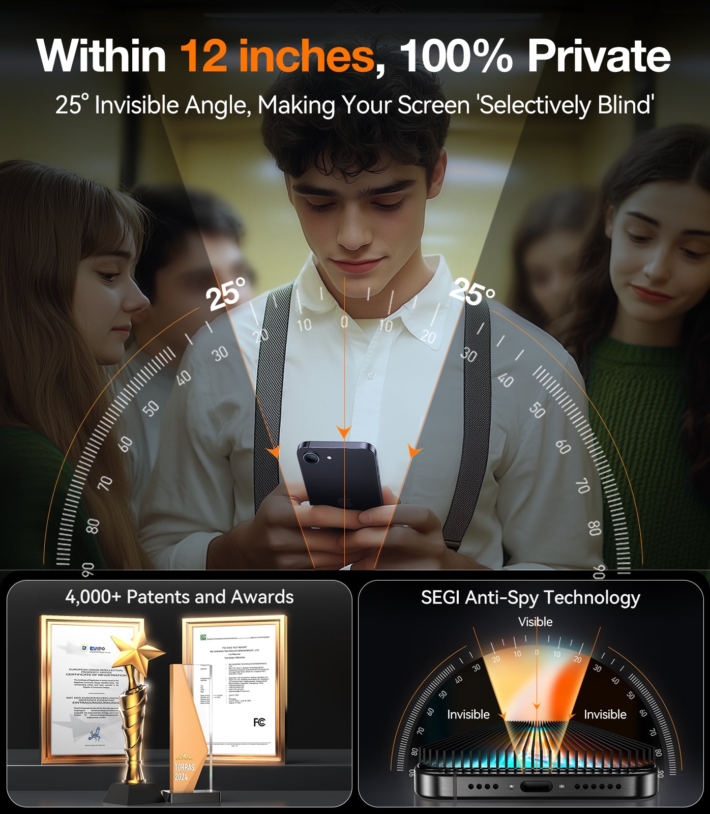 TORRAS Install Master Protection d’écran anti-regards pour iPhone 17 Pro - Noir