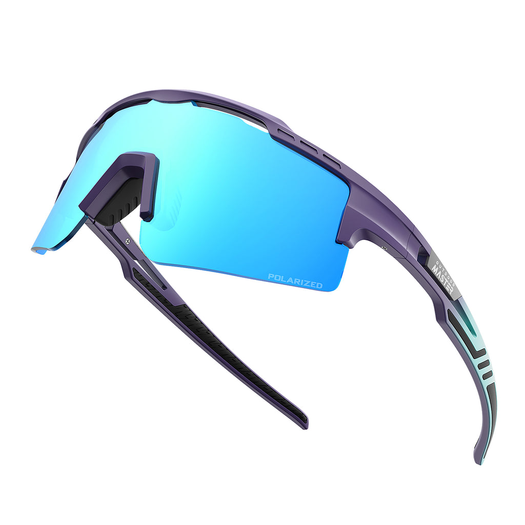 OutdoorMaster Hawk II lunettes de soleil polarisées de cyclisme pour sports de plein air, monture bleue, verres bleus Revo
