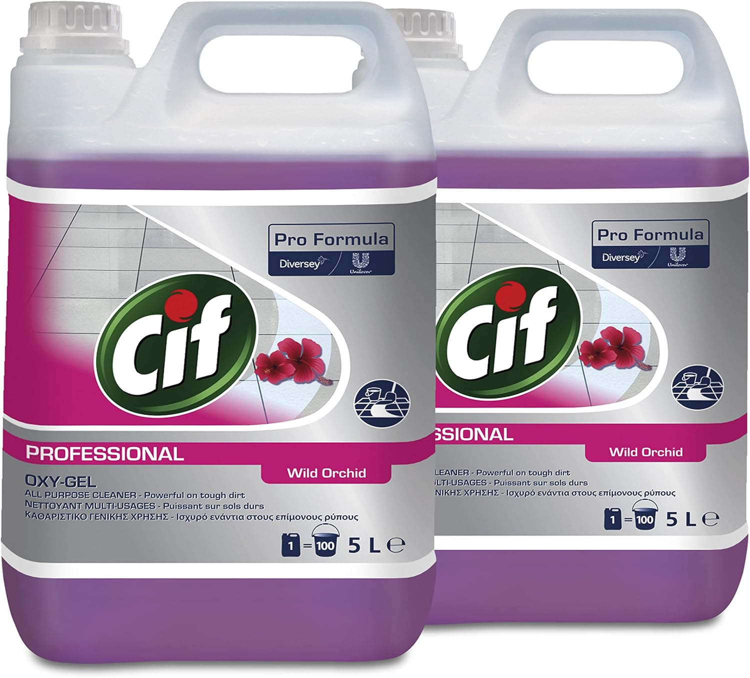 CIF Oxygel Nettoyant professionnel sols et multi-surfaces concentré à l'oxygène actif Orchidée 5 L