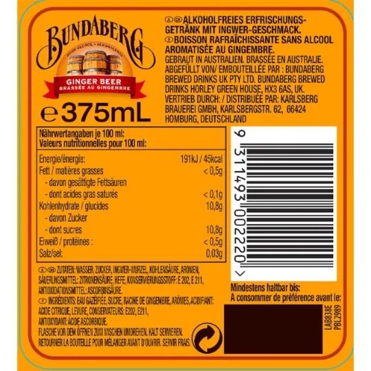 BUNDABERG boisson ginger beer 37.5cl