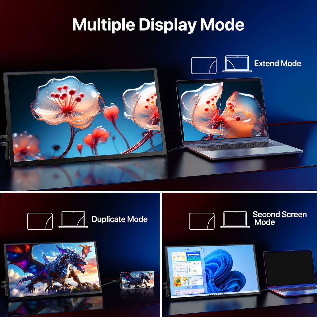 UPERFECT Moniteur portable QLED 4K 18,4 pouces avec écran UHD 3840 x 2160, support intégré, USB-C, Mini-HDMI, pour PC, ordinateur portable, téléphone portable, Xbox, Switch, PS4/5
