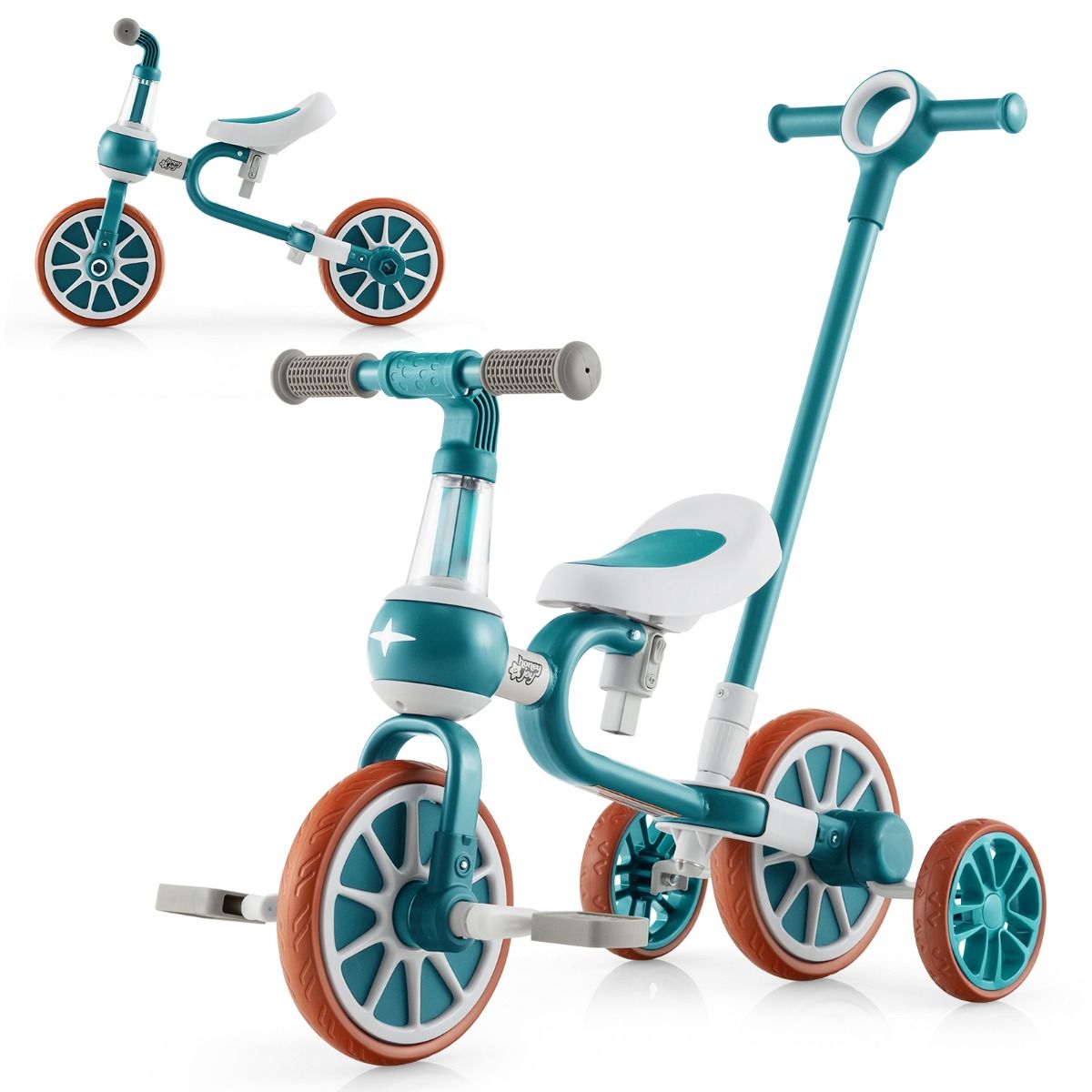 Vélo pour enfants 4-en-1, vélo d'apprentissage avec barre de poussée pour parents, dimensions 37 × 72 × 101 cm, vert