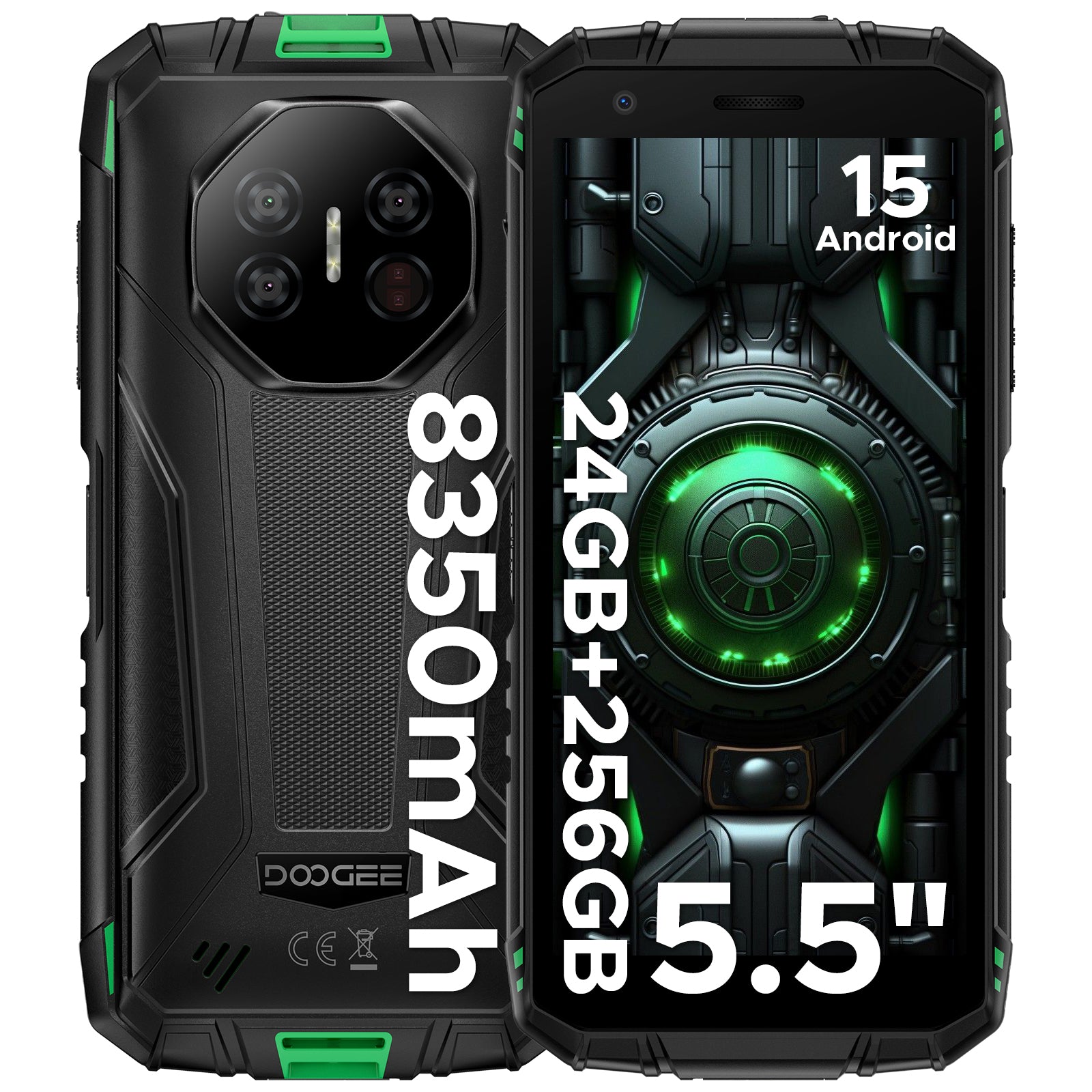 DOOGEE Fire 3 Ultra Smartphone Rugged avec Gemini AI, 8350 mAh, Android 15, 5,5" HD+, Octa-Core, 24 Go + 256 Go, Caméra Vision Nocturne 20 MP, Déverrouillage par Empreinte Digitale, NFC, IP68/IP69K