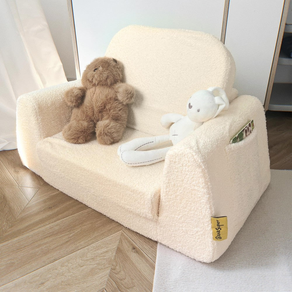 BanaSuper Canapé pour enfants, Chaise haute convertible 2-en-1, Lit pliant confortable pour enfants, Canapé et fauteuil en peluche pour enfants, Base large extra robuste, Housse lavable en machine, Cadeau pour garçons et filles, Beige crème